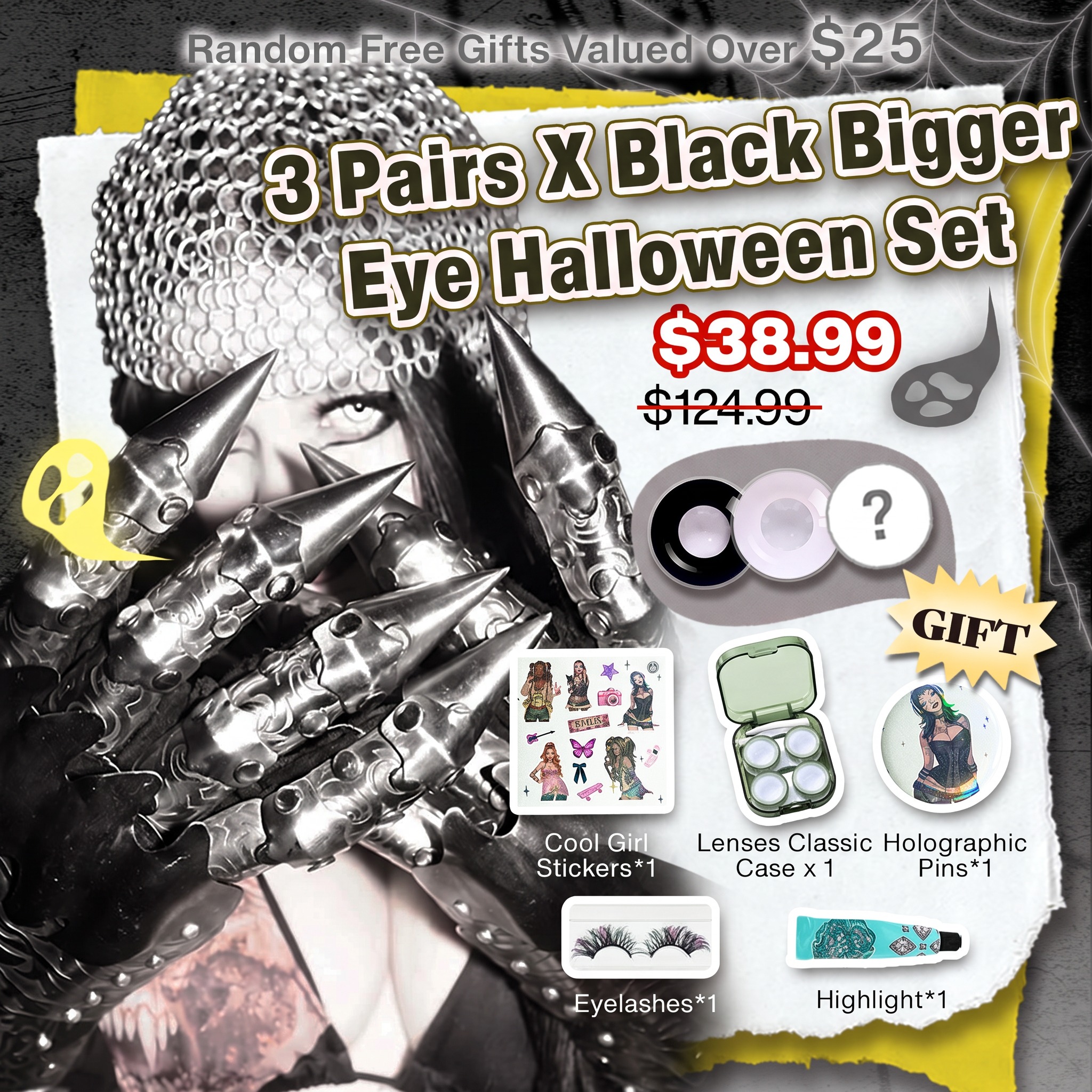 3 Pairs X Black Bigger Eye Halloween Set | Enlarge (Customized✨)