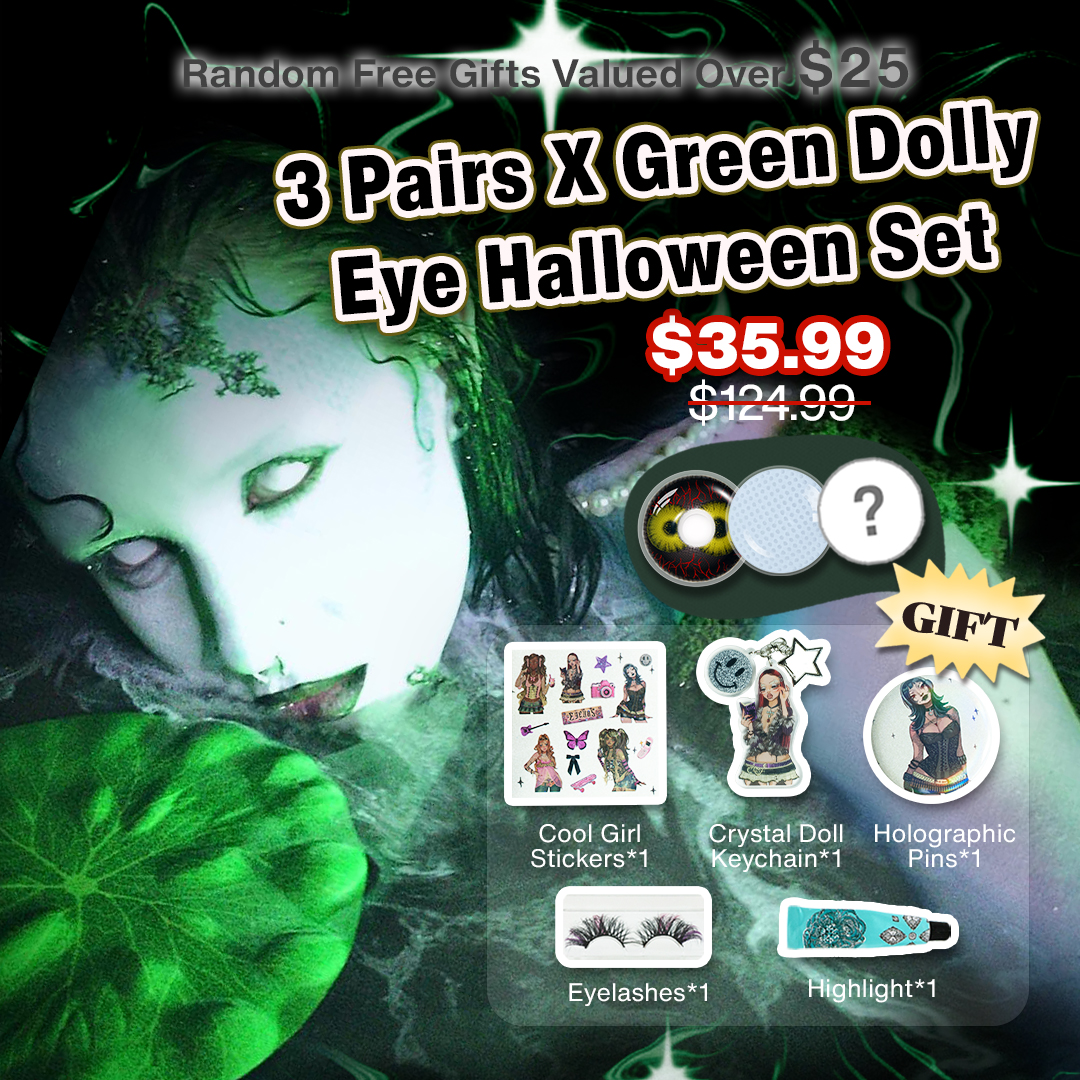 3 Pairs X Green Dolly Eye Halloween Set | Bigger (Customized✨)