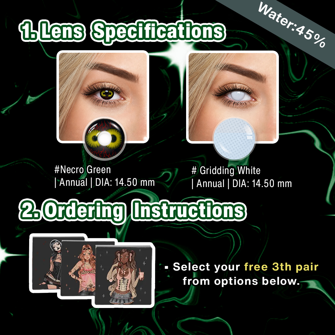 3 Pairs X Green Dolly Eye Halloween Set | Bigger (Customized✨)