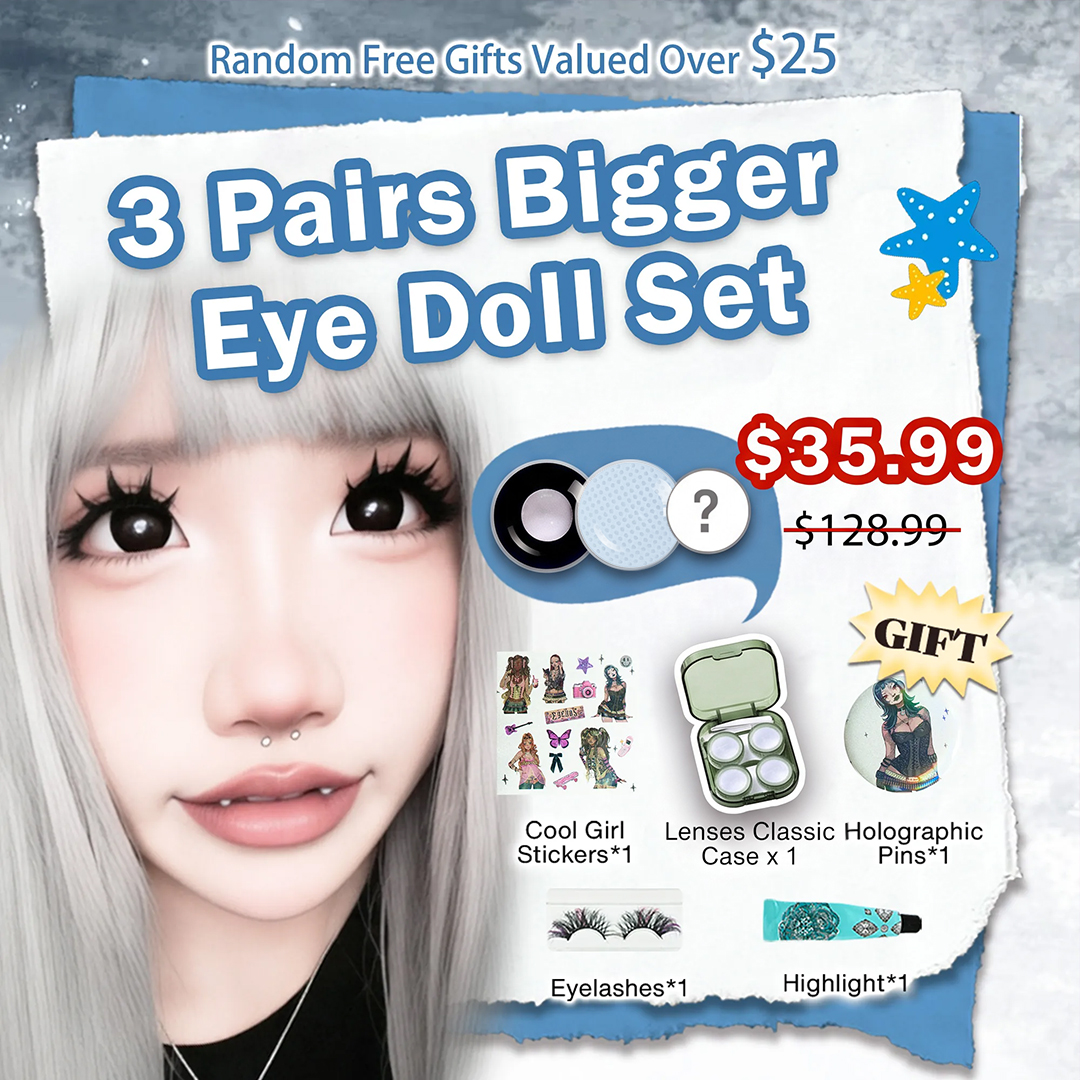 3 Pairs Bigger Eye Doll Set | Enlarge | Black (Customized✨)