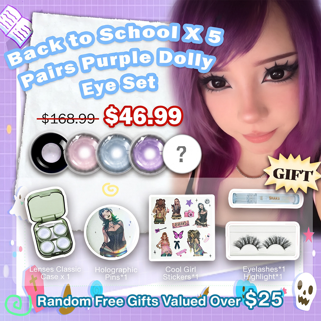 Back to School X 5 Pairs Purple Dolly Eye Set | Bigger (Customized✨)