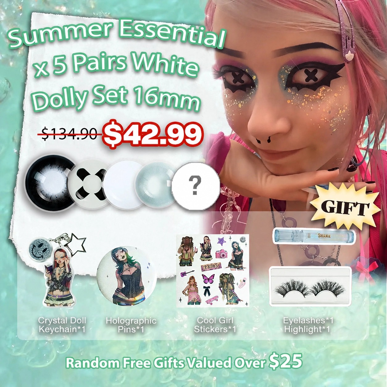 Summer Essential X 5 Pairs White Dolly Set 16mm | 1 Year (Customized✨)