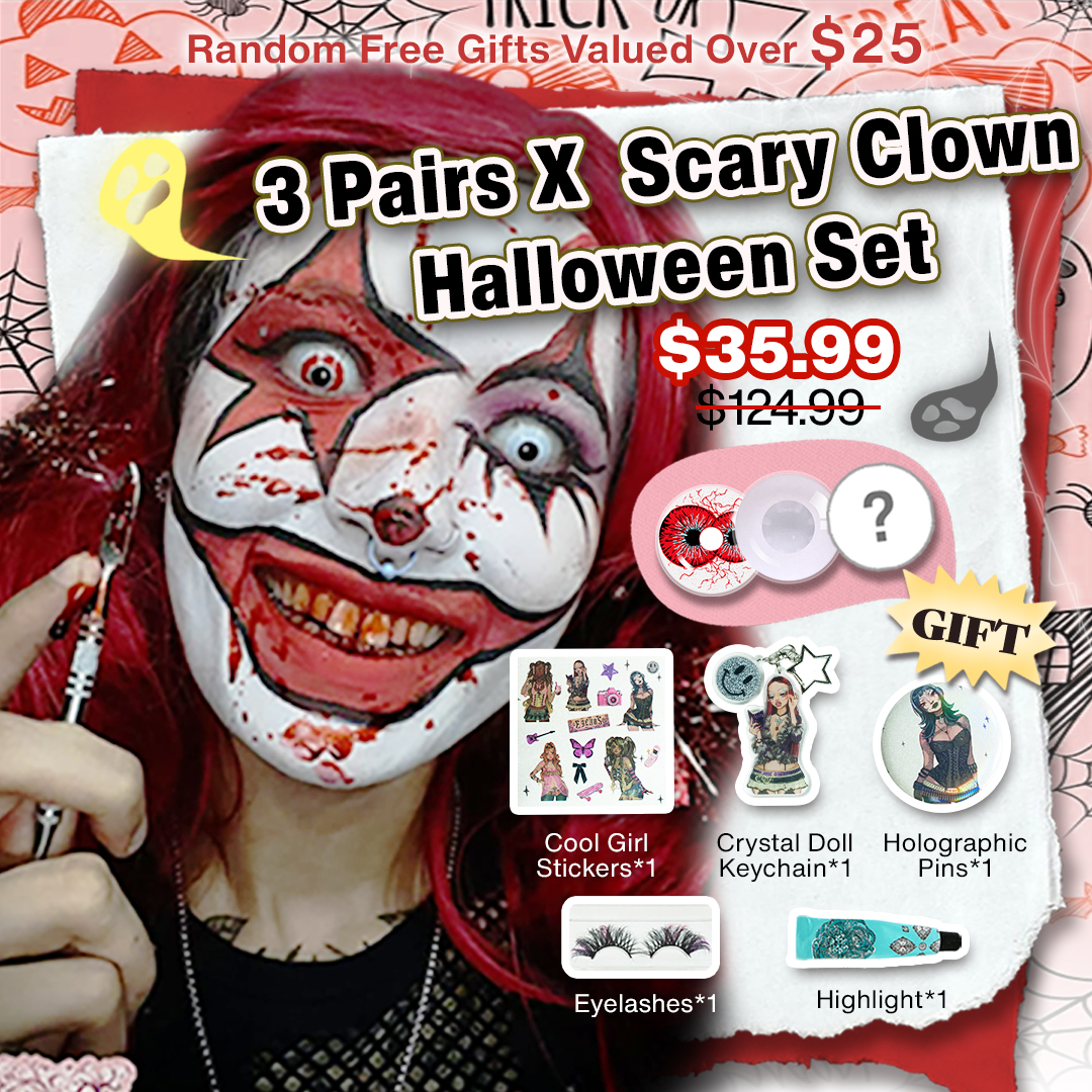 3 Pairs X  Scary Clown Halloween Set | Enlarge (Customized✨)
