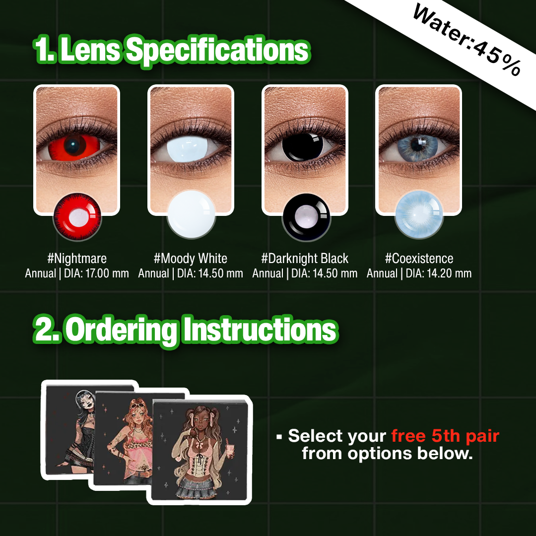 5 Pairs X White Nightmare Eye Set | 17mm | Black (Customized✨)