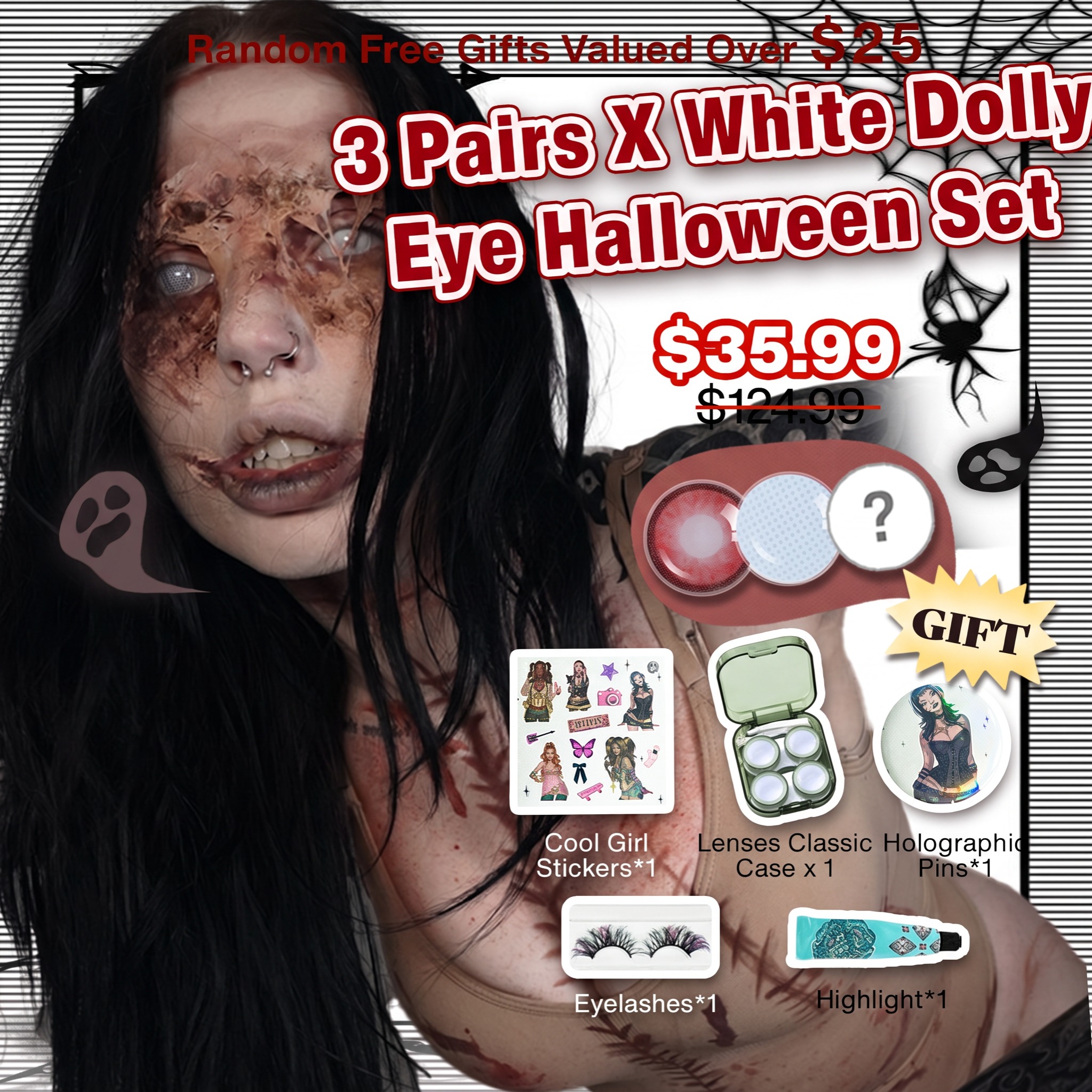 3 Pairs X White Dolly Eye Halloween Set (Customized✨)