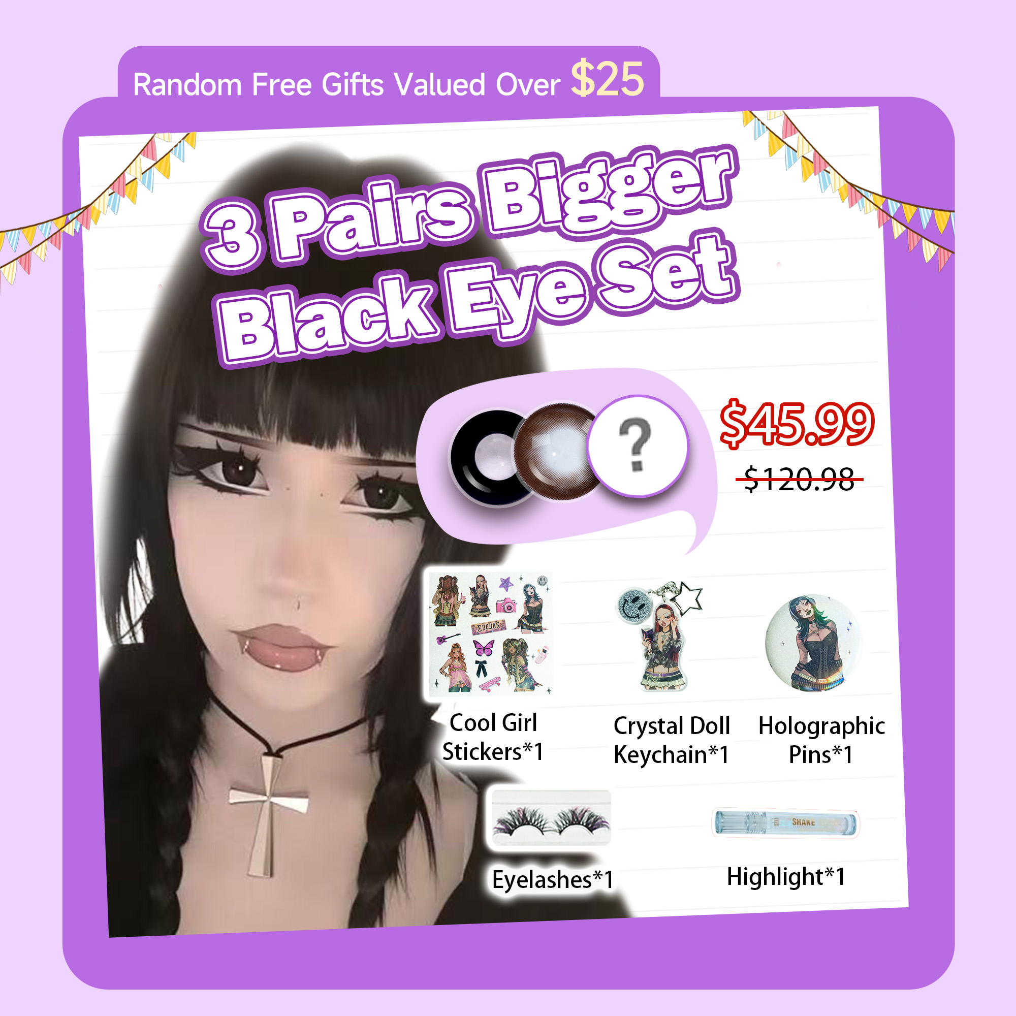  3 Pairs X Bigger Black Eye Set(Customized✨)