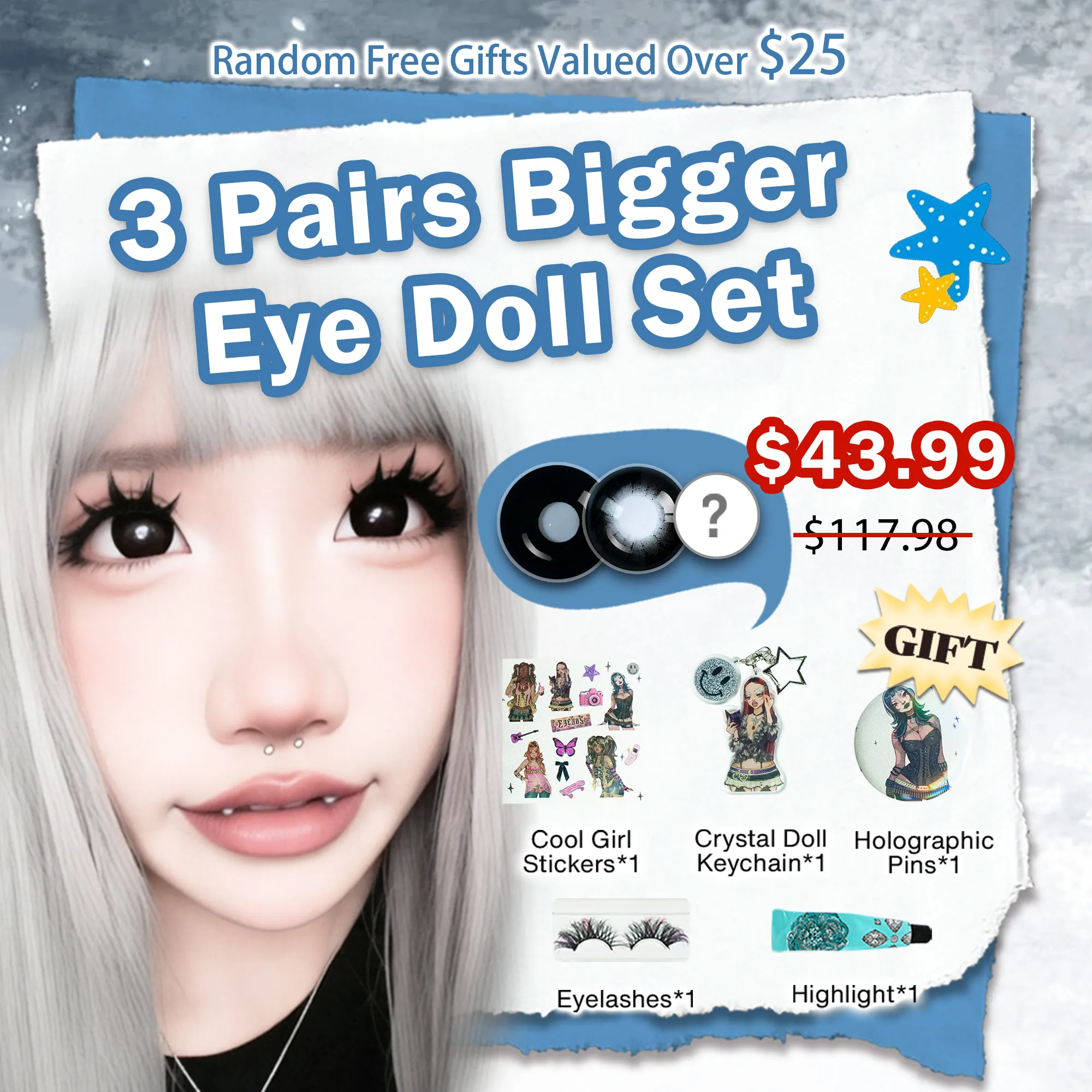 3 Pairs Bigger Eye Doll Set | Enlarge | Black 17mm  (Customized✨)