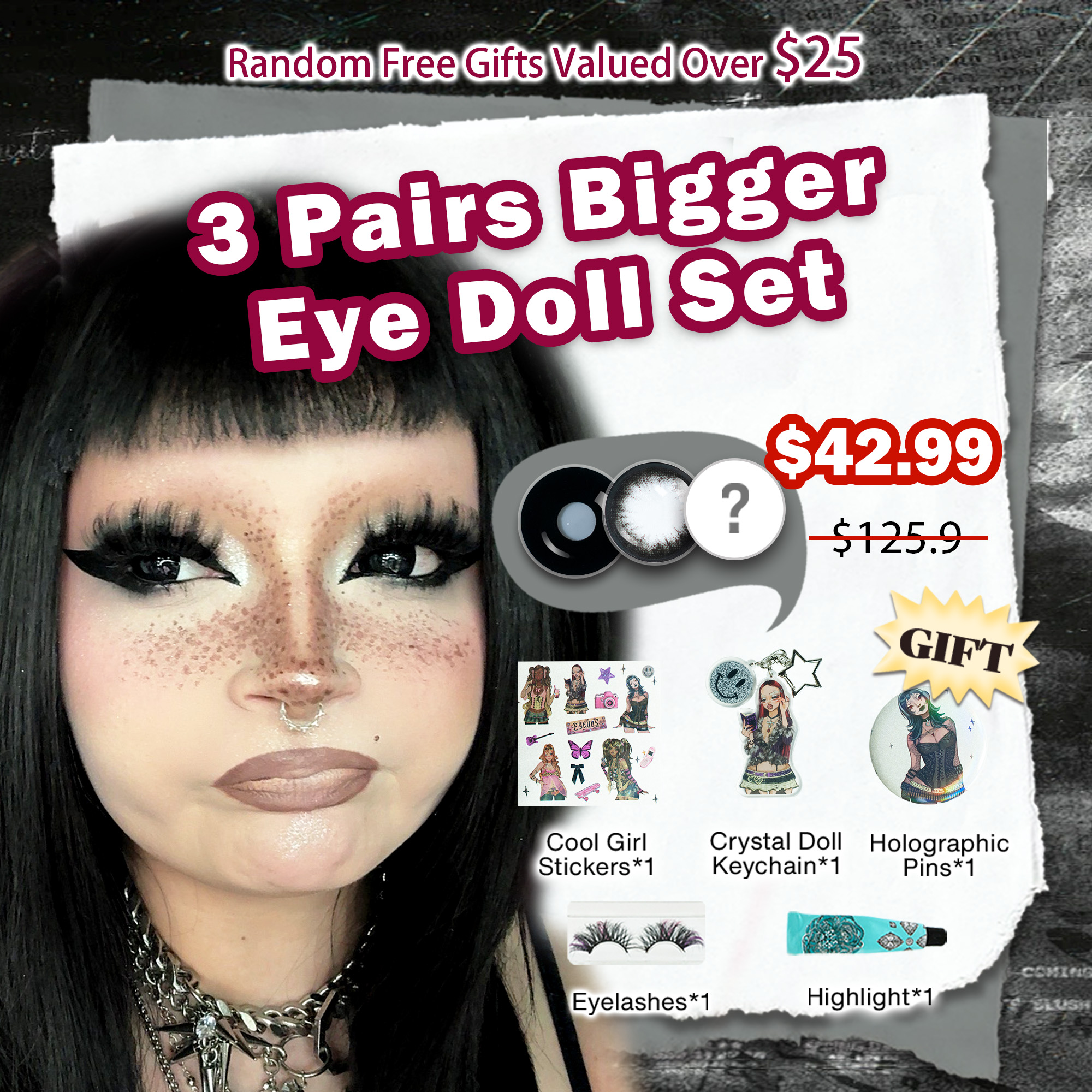 3 Pairs Bigger Eye Doll Set | Black 17mm (Customized✨）