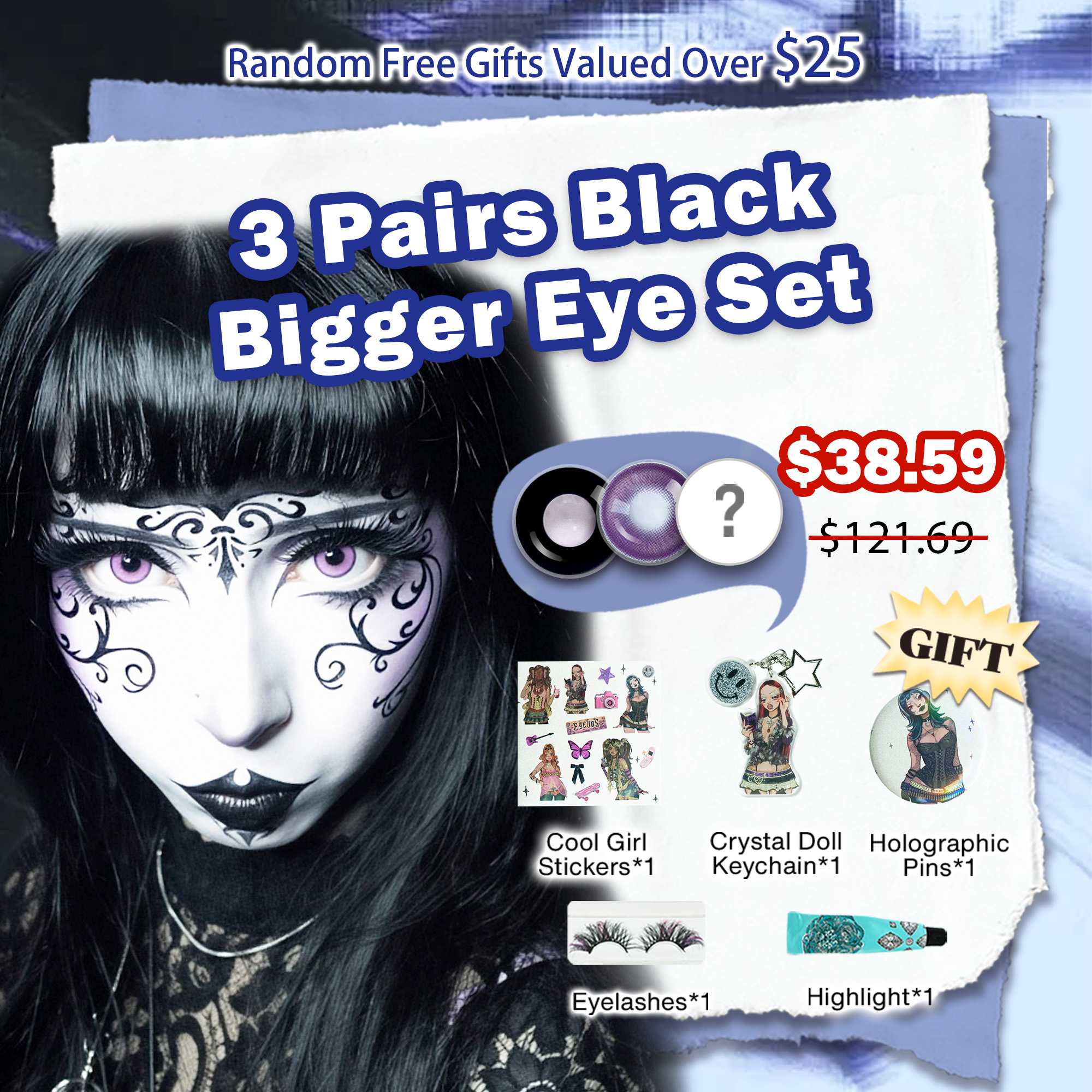 3 Pairs Black Bigger Eye Set | Enlarge  (Customized✨)