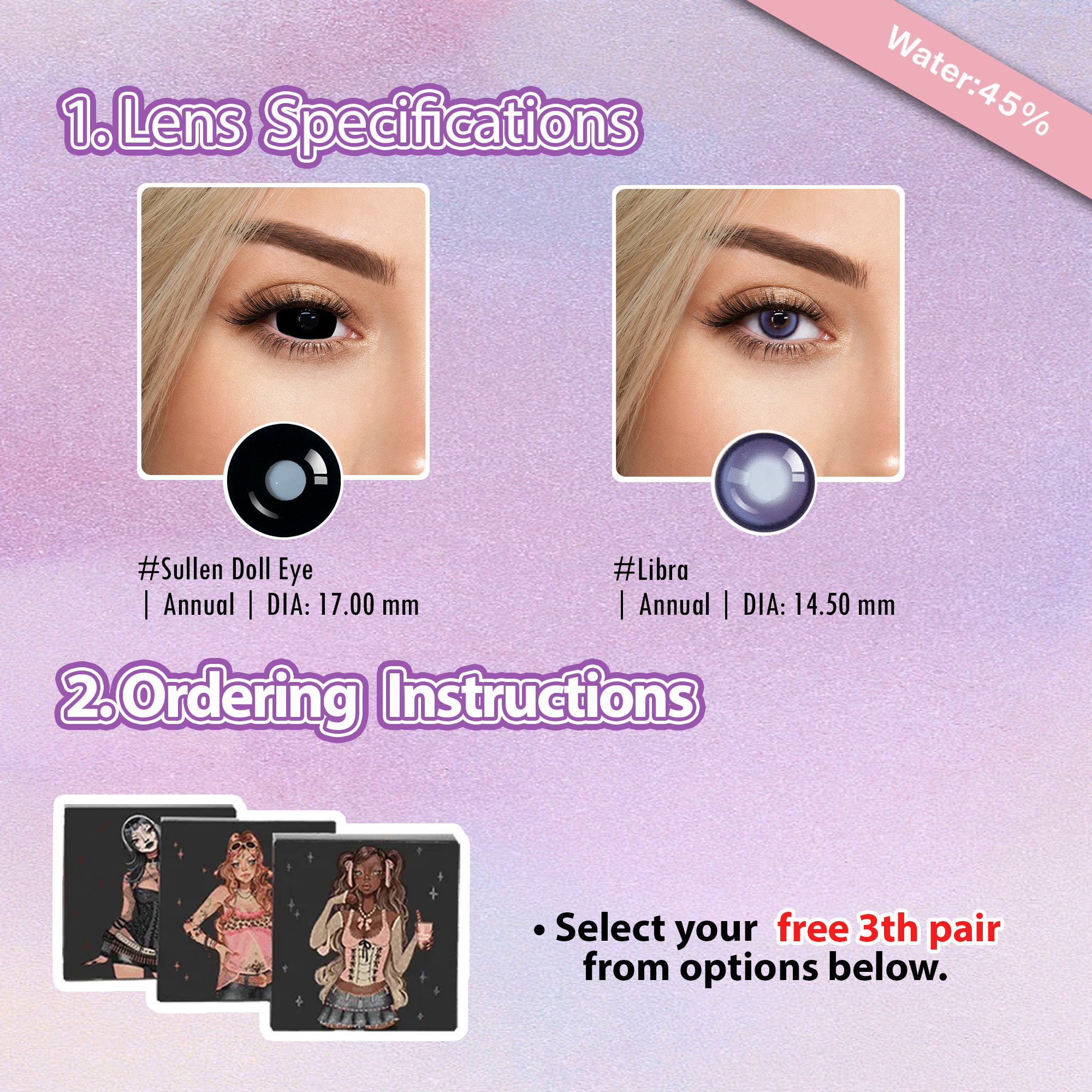 3 Pairs Bigger Dolly Eye Set | Enlarge | Purple | 17mm (Customized✨)