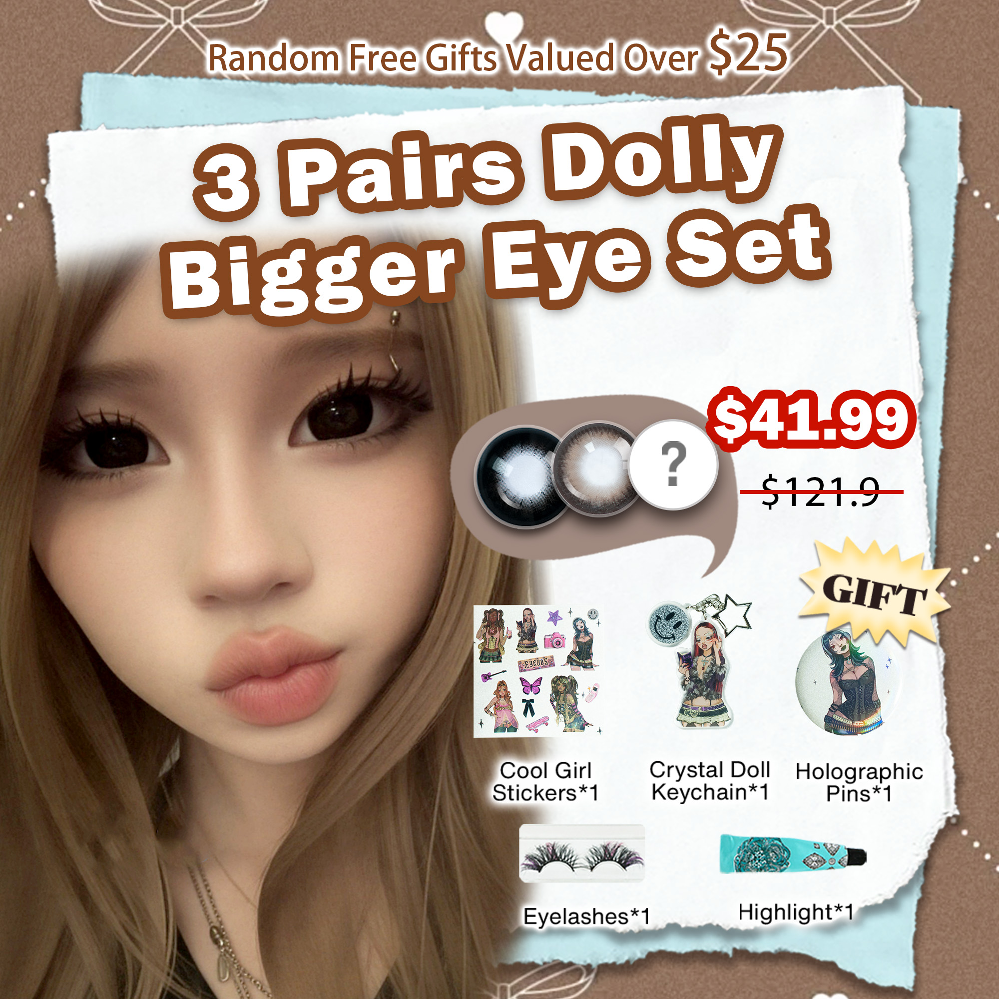 3 Pairs Dolly Bigger Eye Set | Natural | 16mm (Customized✨)