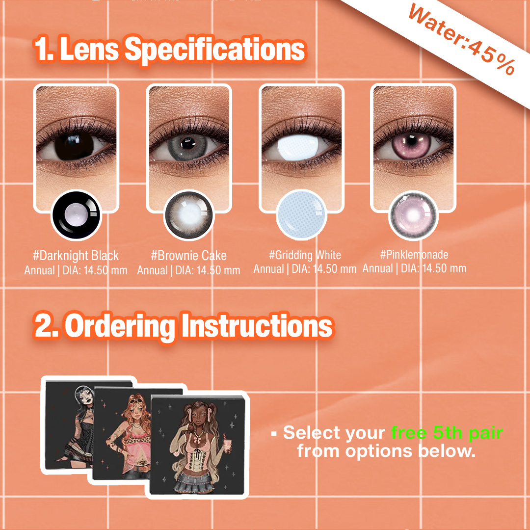 5 Pairs x Dolly Eye Set | Black | Pink | 1 Year (Customized✨)