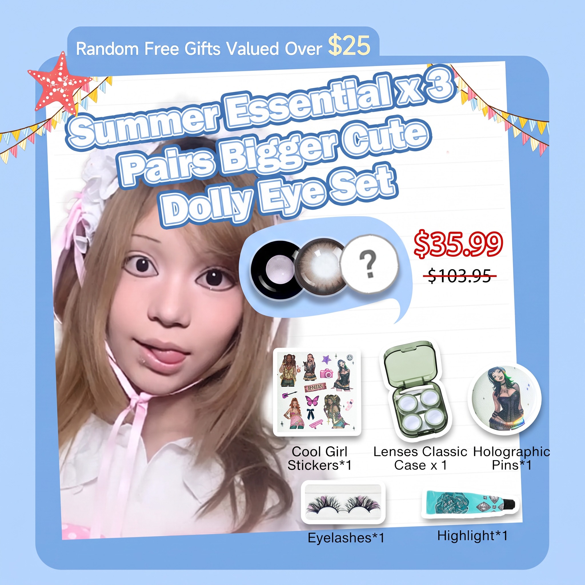 Summer Essential x 3 Pairs Bigger Cute Dolly Eye Set | 1 Year (Customized✨)