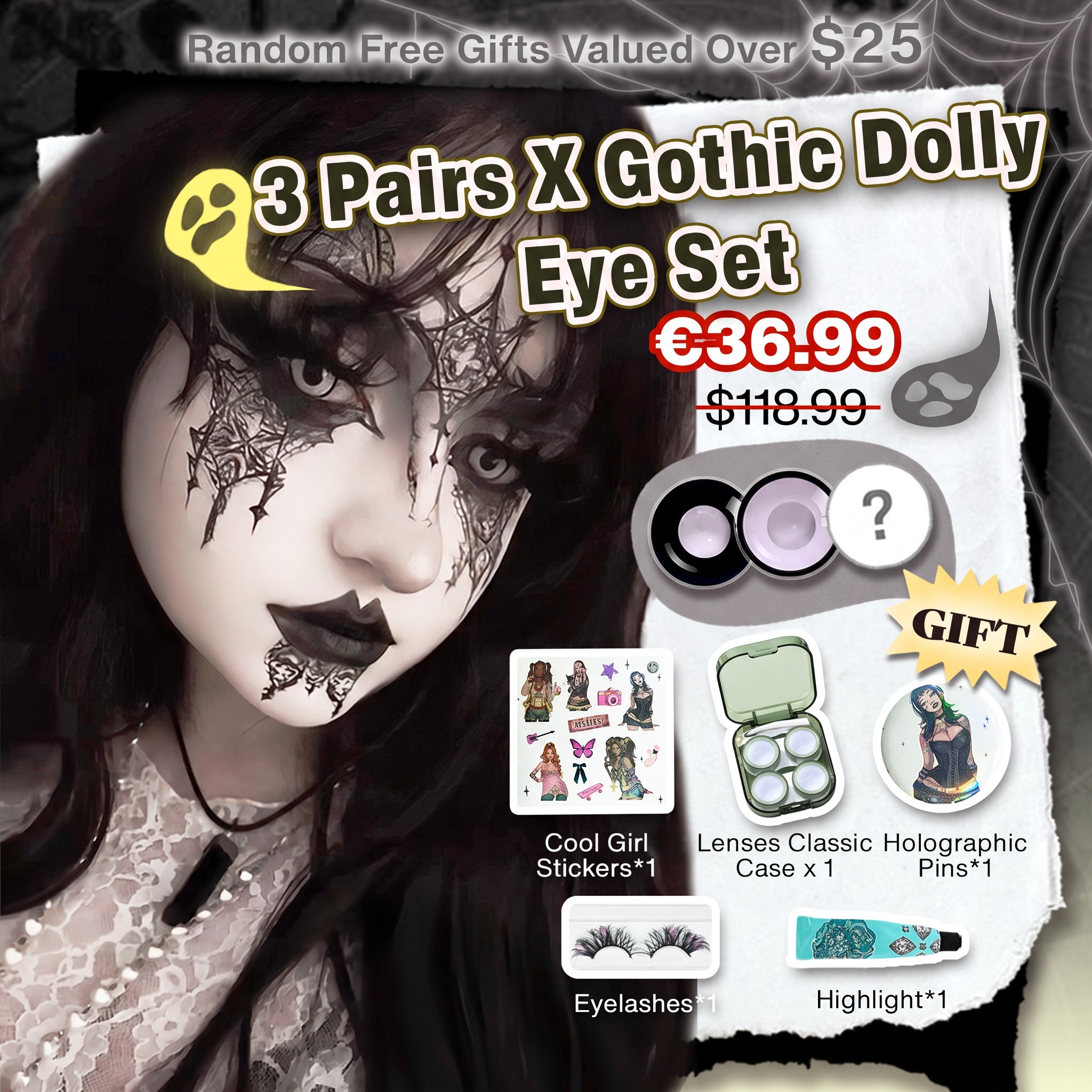 3 Pairs X Gothic Dolly Eye Set | Enlarge (Customized✨) 