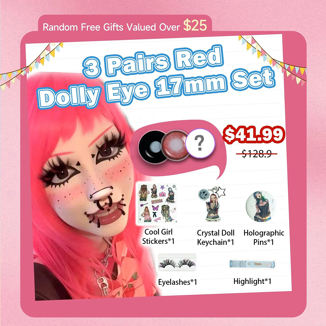 3 Pairs Red Dolly Eye 17mm Set | Enlarge (Customized✨)