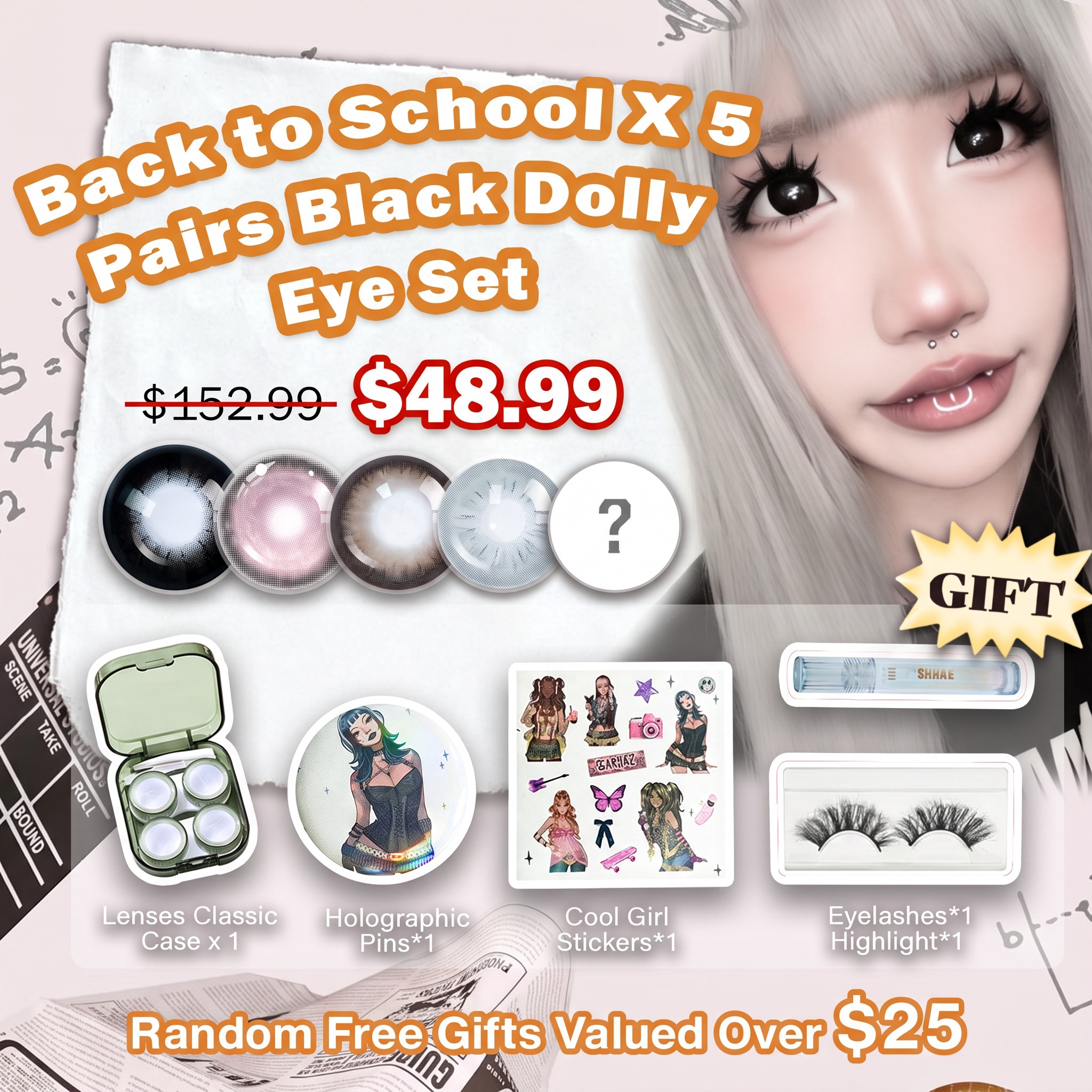 Back to School X 5 Pairs Black Dolly Eye Set | Enlarge | 16mm (Customized✨)