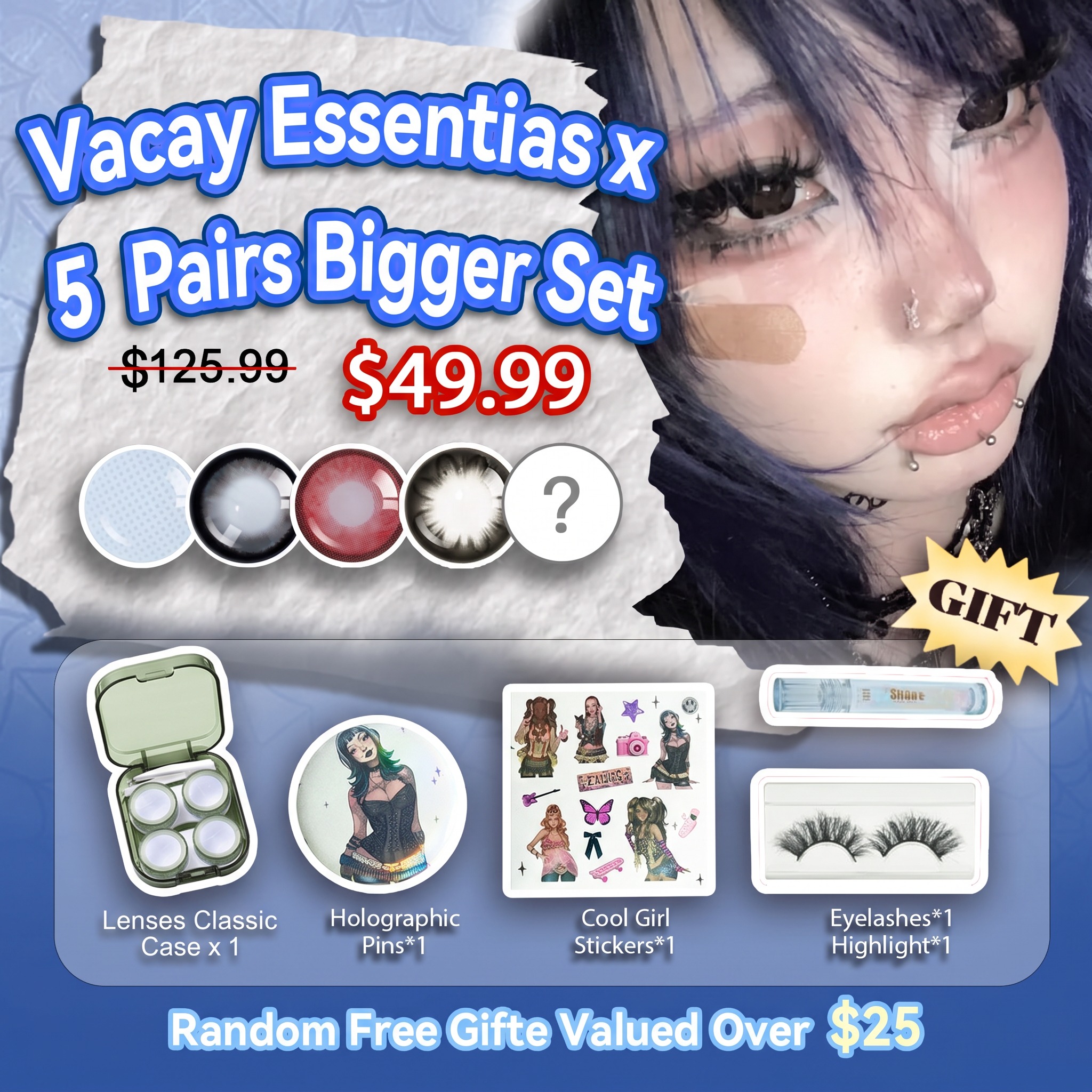 Vacay Essentials x 5 Pairs Bigger Eye Set | Enlarge | Cos | 1 Year (Customized✨) 