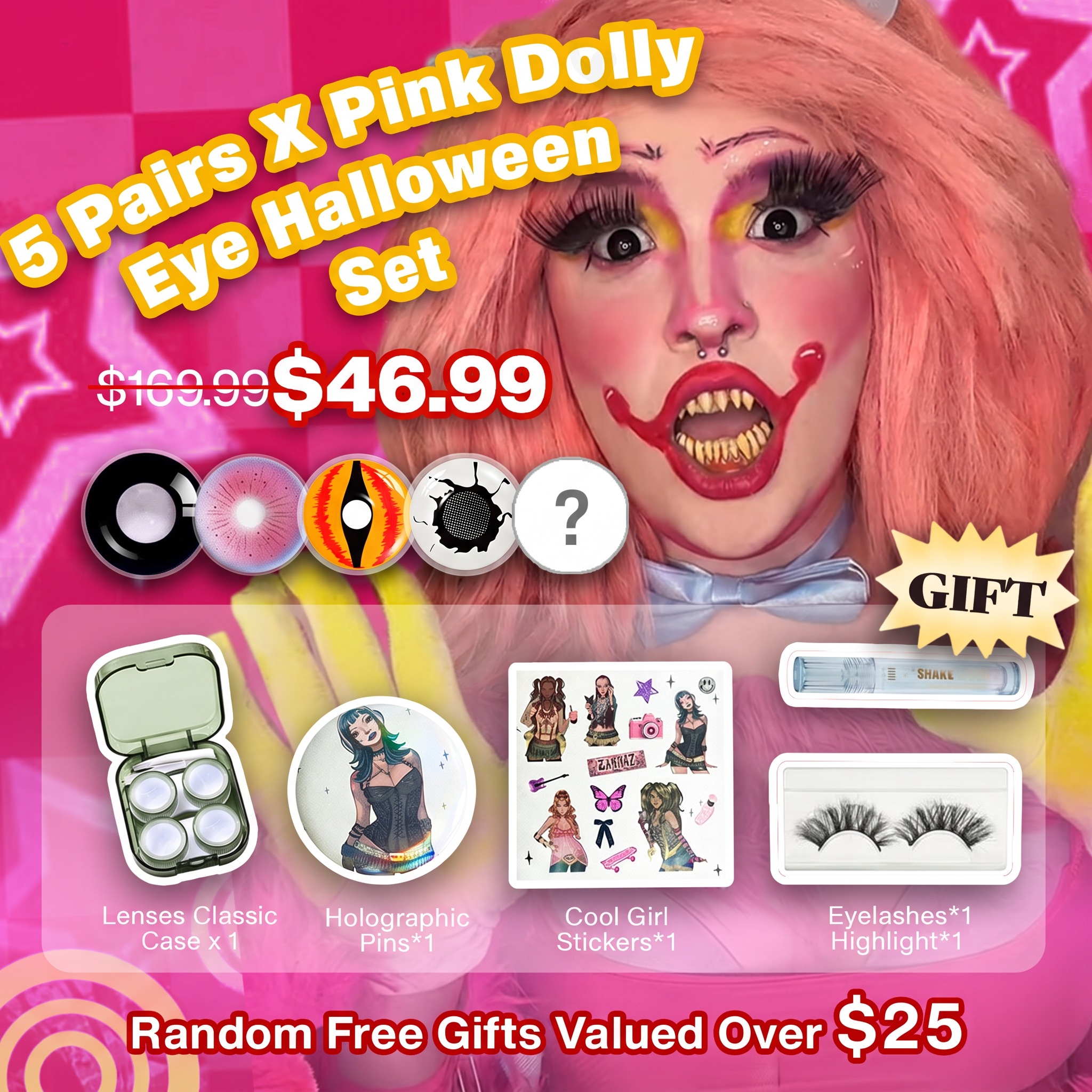 5 Pairs X Pink Dolly Eye Halloween Set (Customized✨)