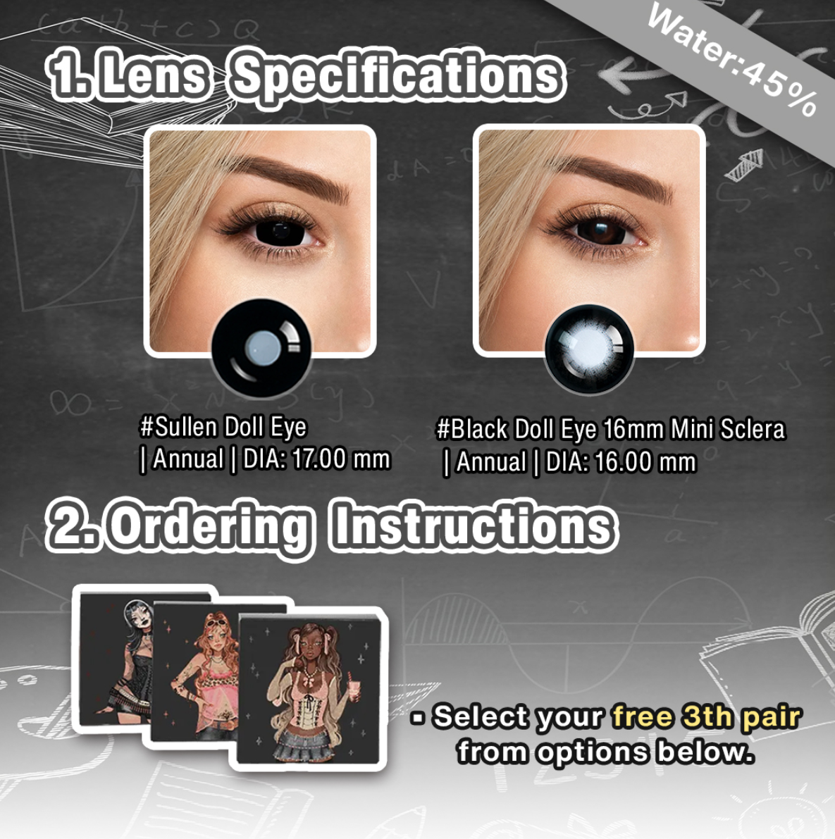 Back to School X 3 Pairs Black Bigger Eye Set | Enlarge 17mm (Customized✨)