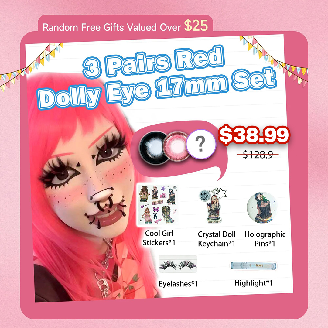 3 Pairs Red Dolly Eye 16mm Set | Enlarge (Customized✨)