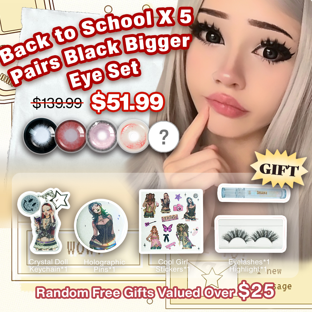 Back to School X 5 Pairs Black Bigger Eye Set | 16mm (Customized✨)