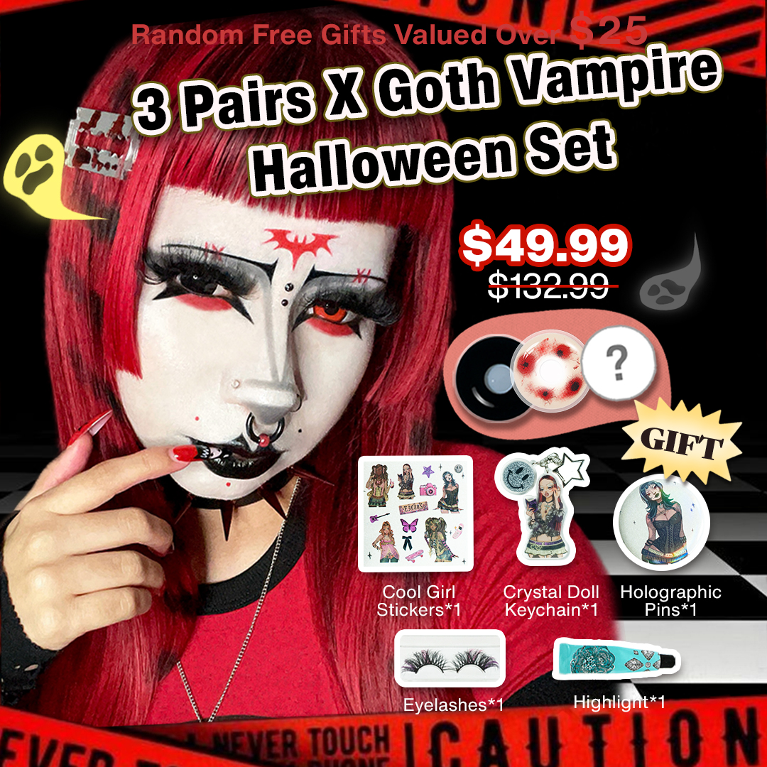 3 Pairs X Goth Vampire Halloween Set | Enlarge (Customized✨)