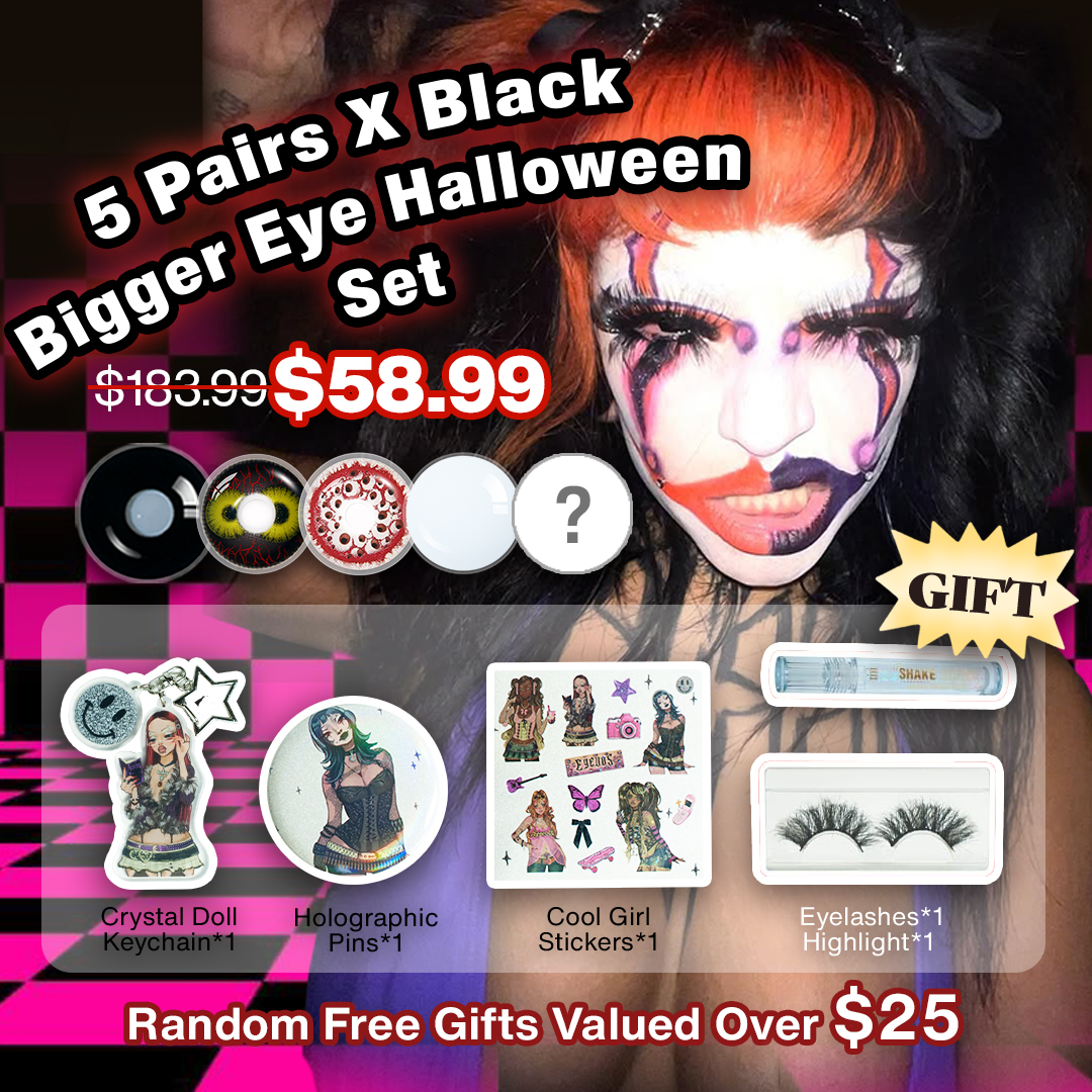 5 Pairs X Black Bigger Eye Halloween Set | 17mm (Customized✨)