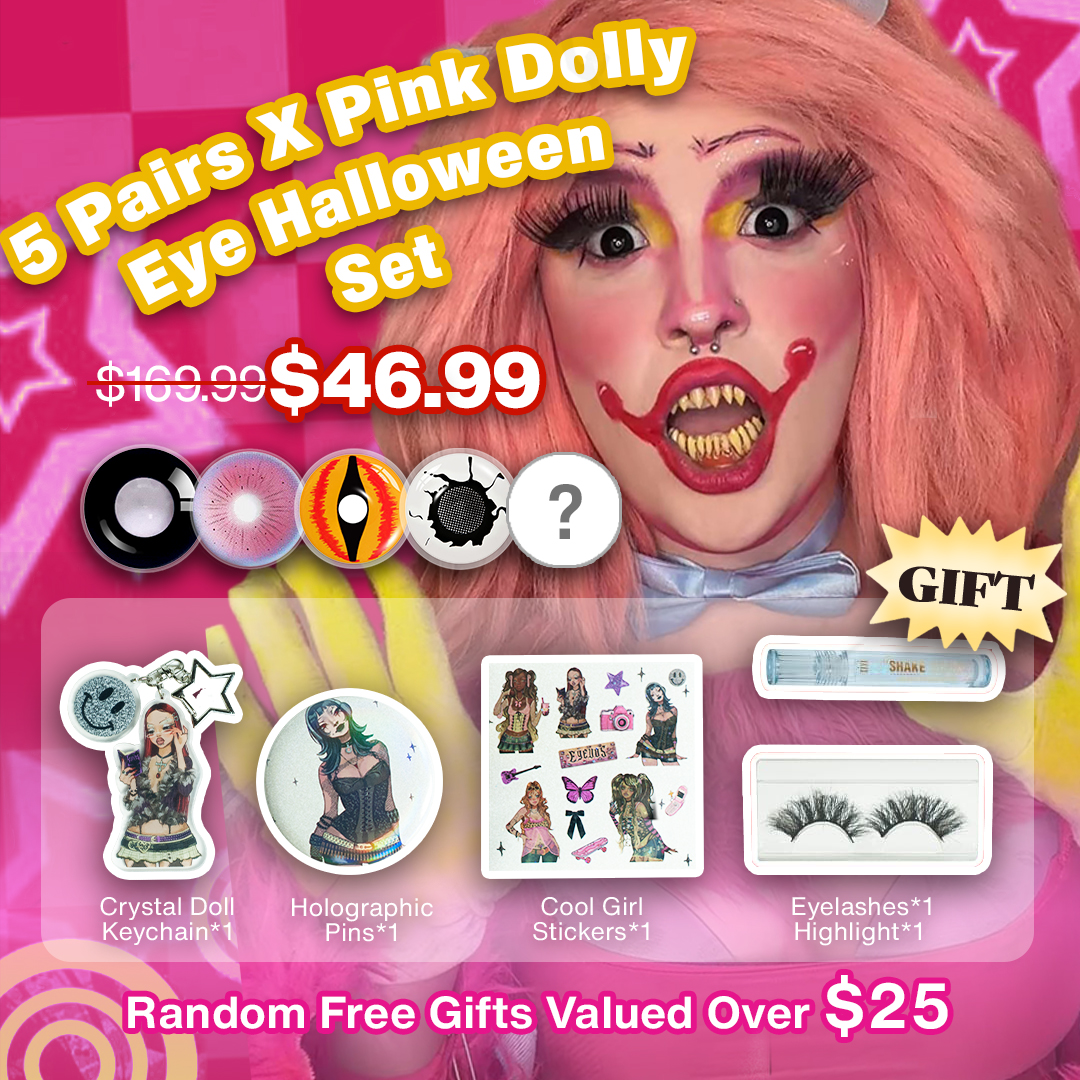 5 Pairs X Pink Dolly Eye Halloween Set