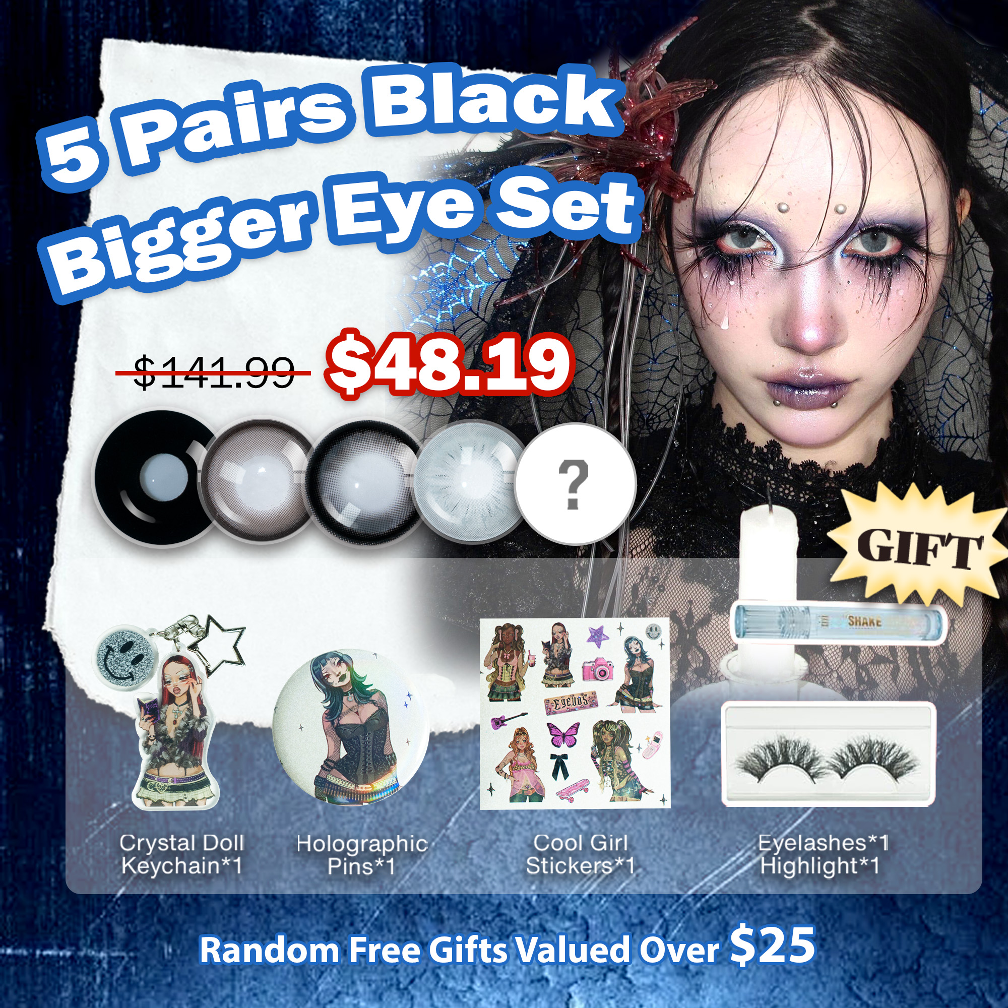 5 Pairs X Black Bigger Eye Set | Enlarge | 17mm (Customized✨)