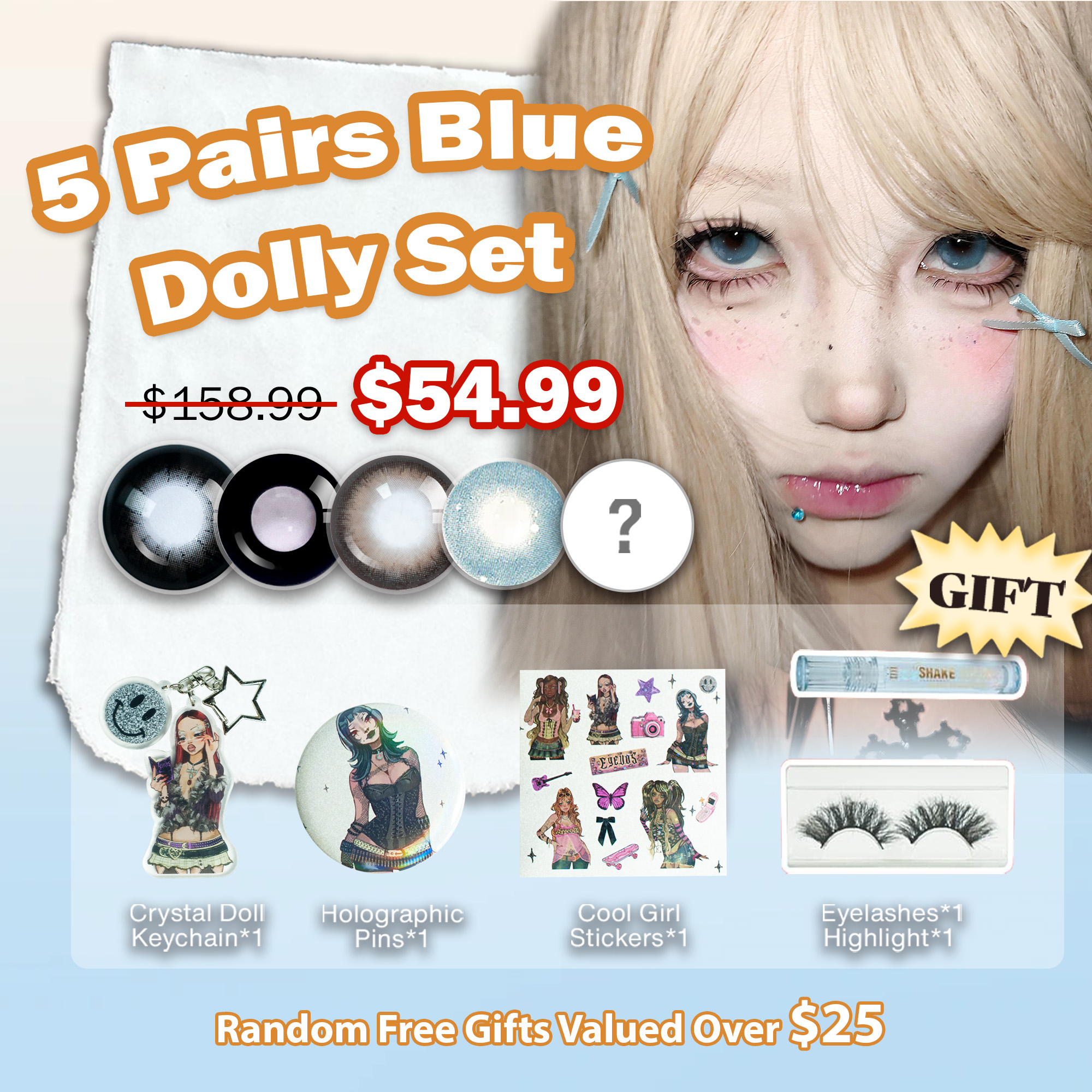 5 Pairs Blue Dolly Set | Bigger | 17mm (Customized✨)