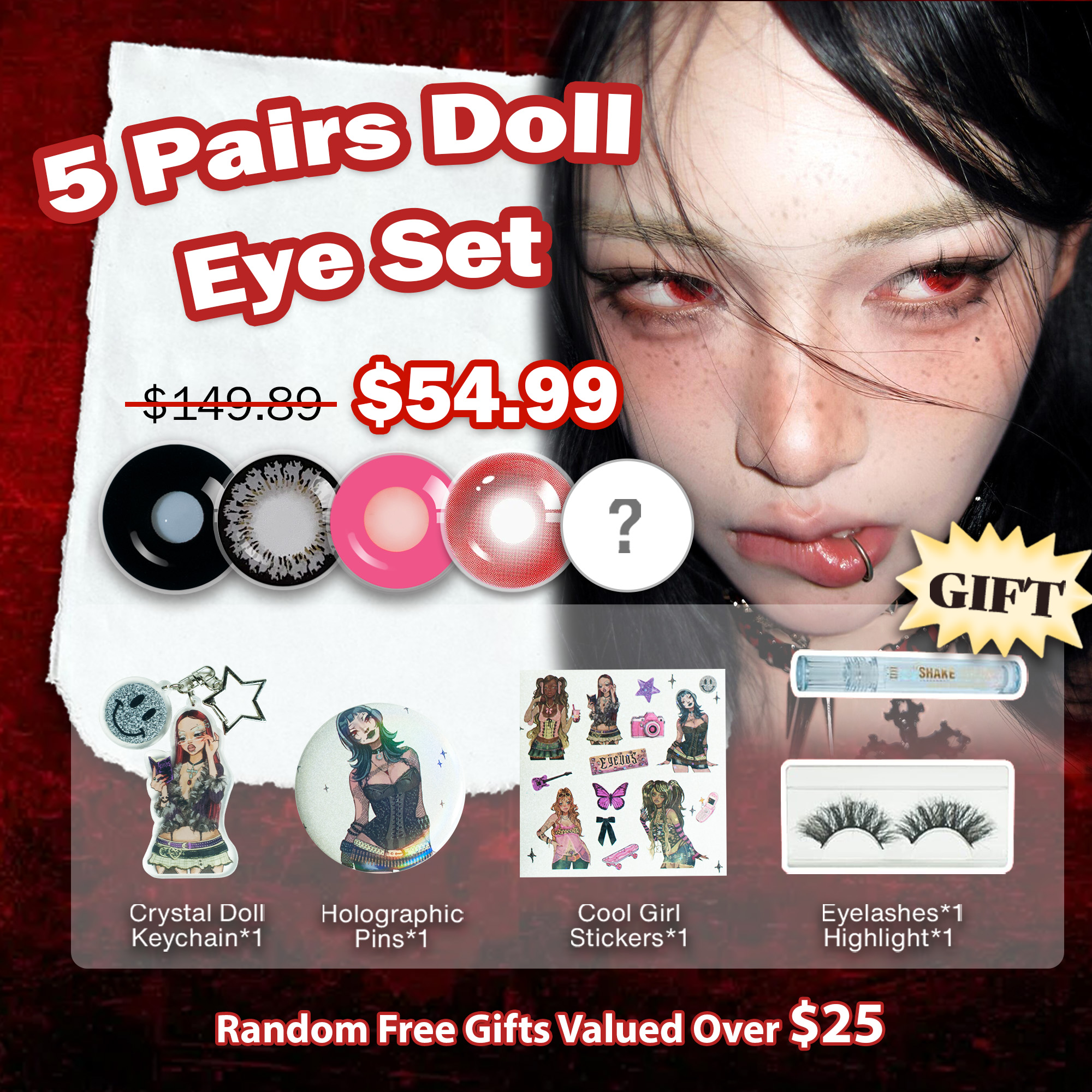 5 Pairs Doll Eye Set | Enlarge | Red | 17mm  (Customized✨)