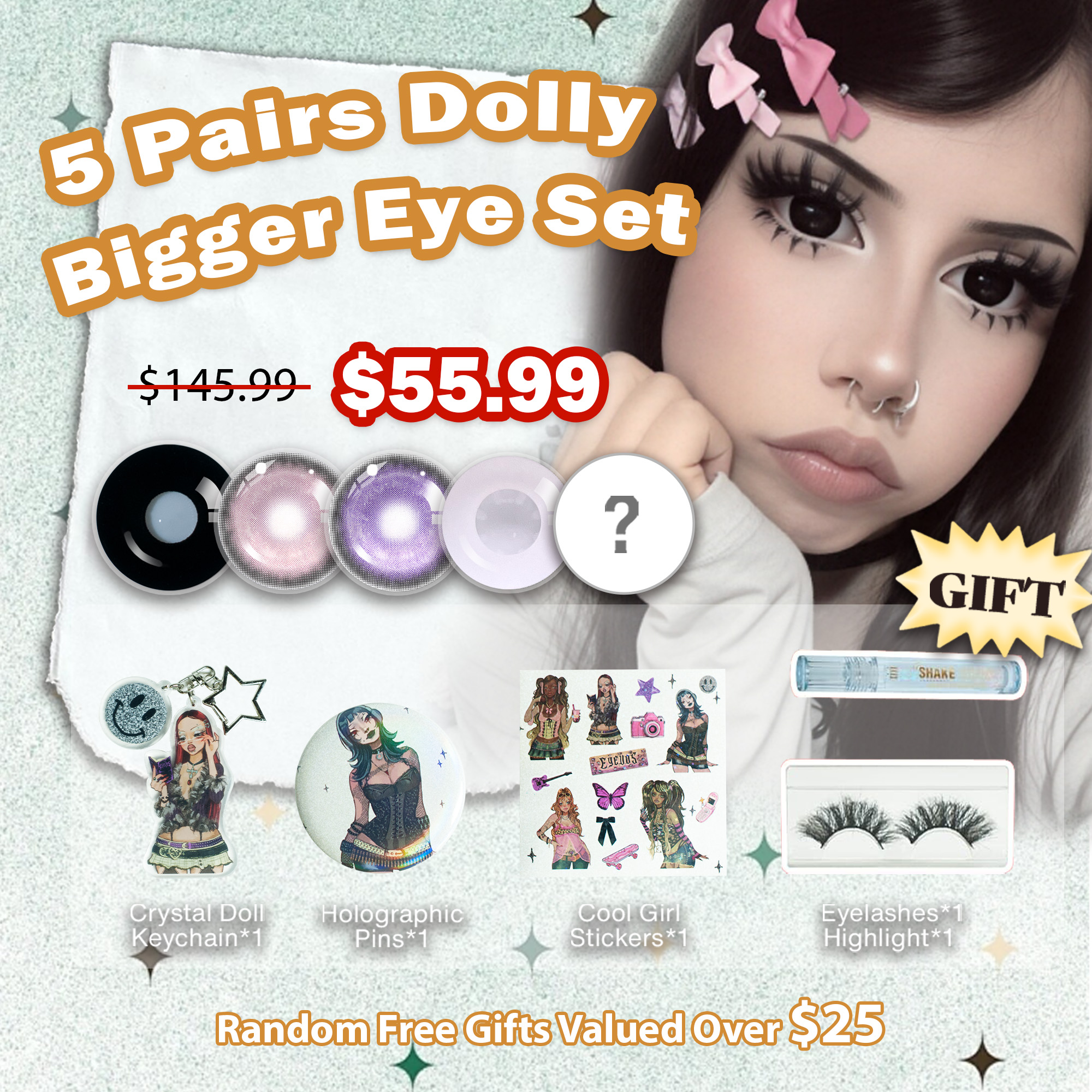 5 Pairs Dolly Bigger Eye Set | Enlarge 17mm (Customized✨)