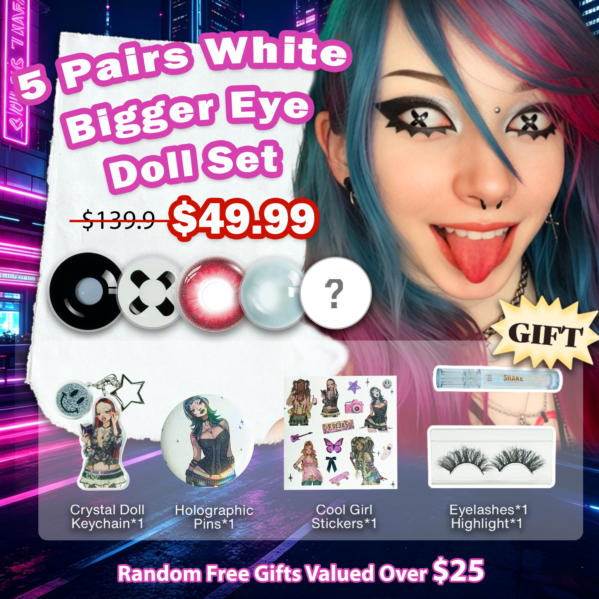 5 Pairs White Bigger Eye Doll Set | 17mm (Customized✨)