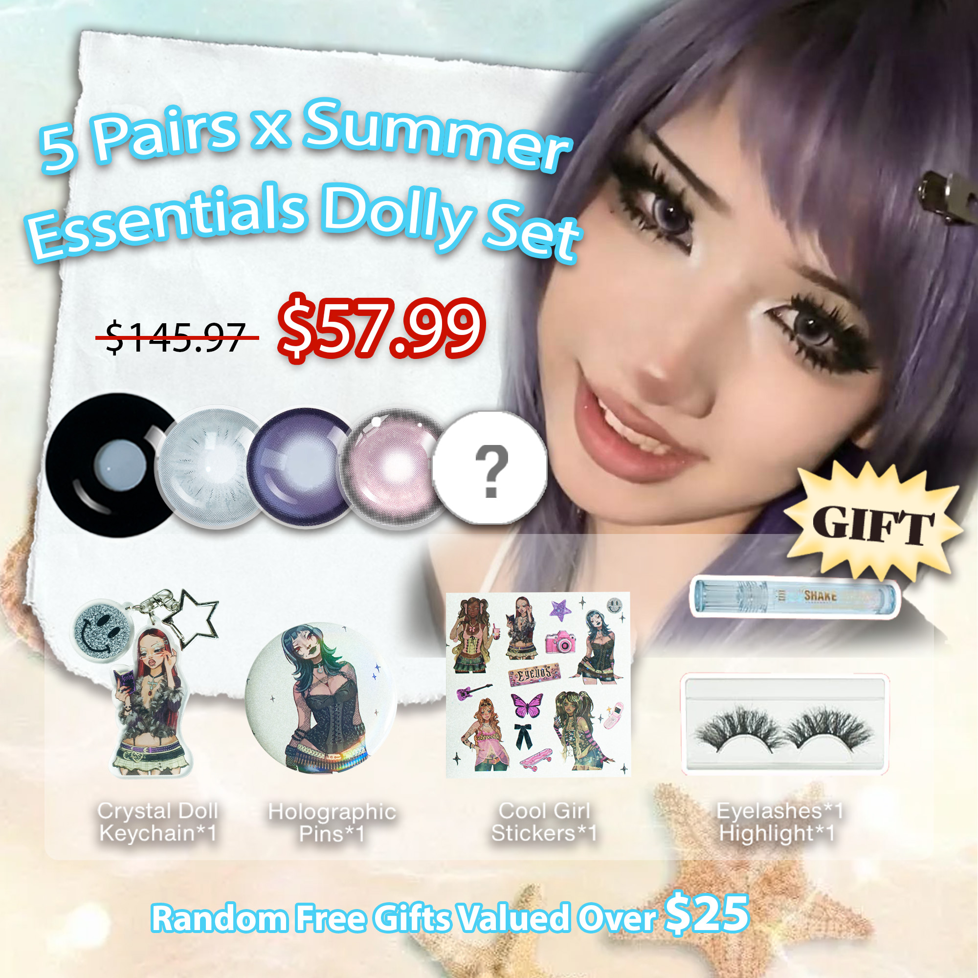 5 Pairs X Summer Essentials Dolly Set | 17mm | (Customized✨)