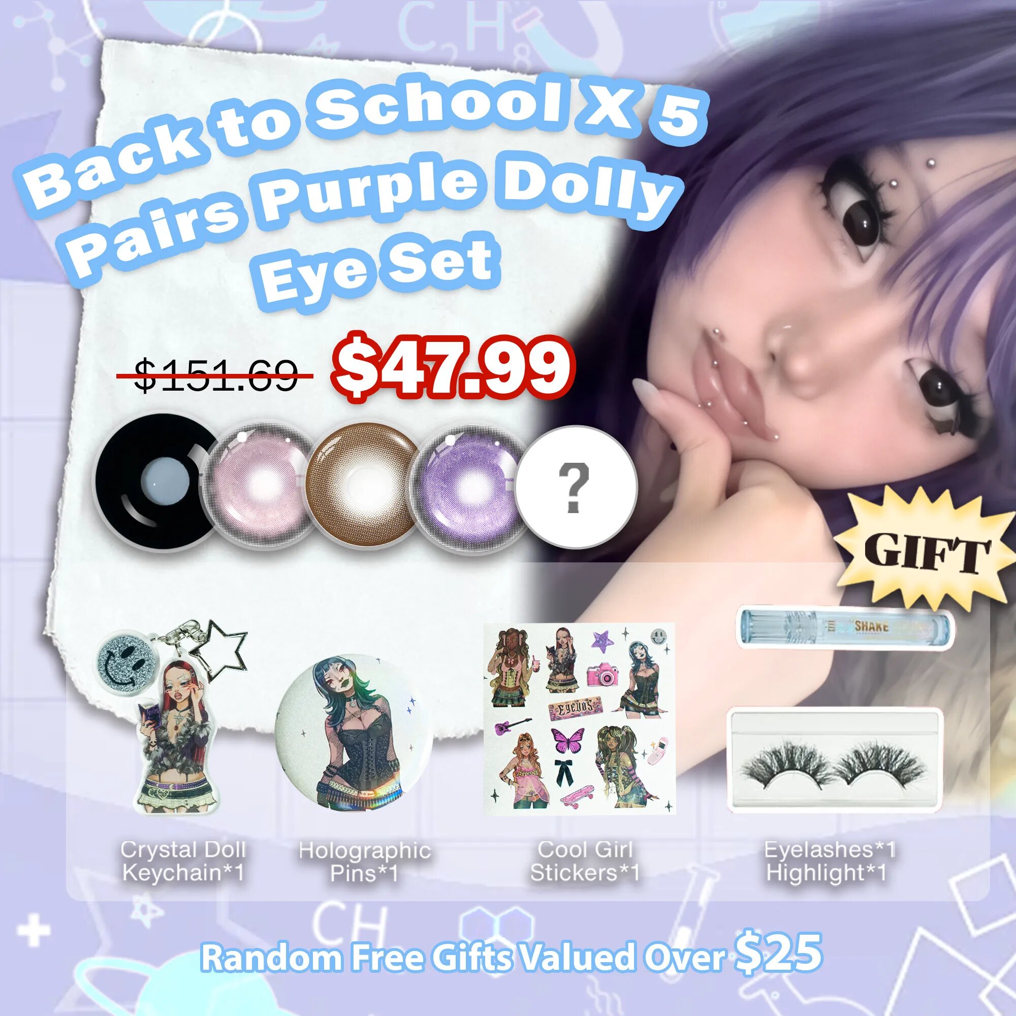 Back to School X 5 Pairs Purple Dolly Eye Set | Bigger | 17mm (Customized✨)