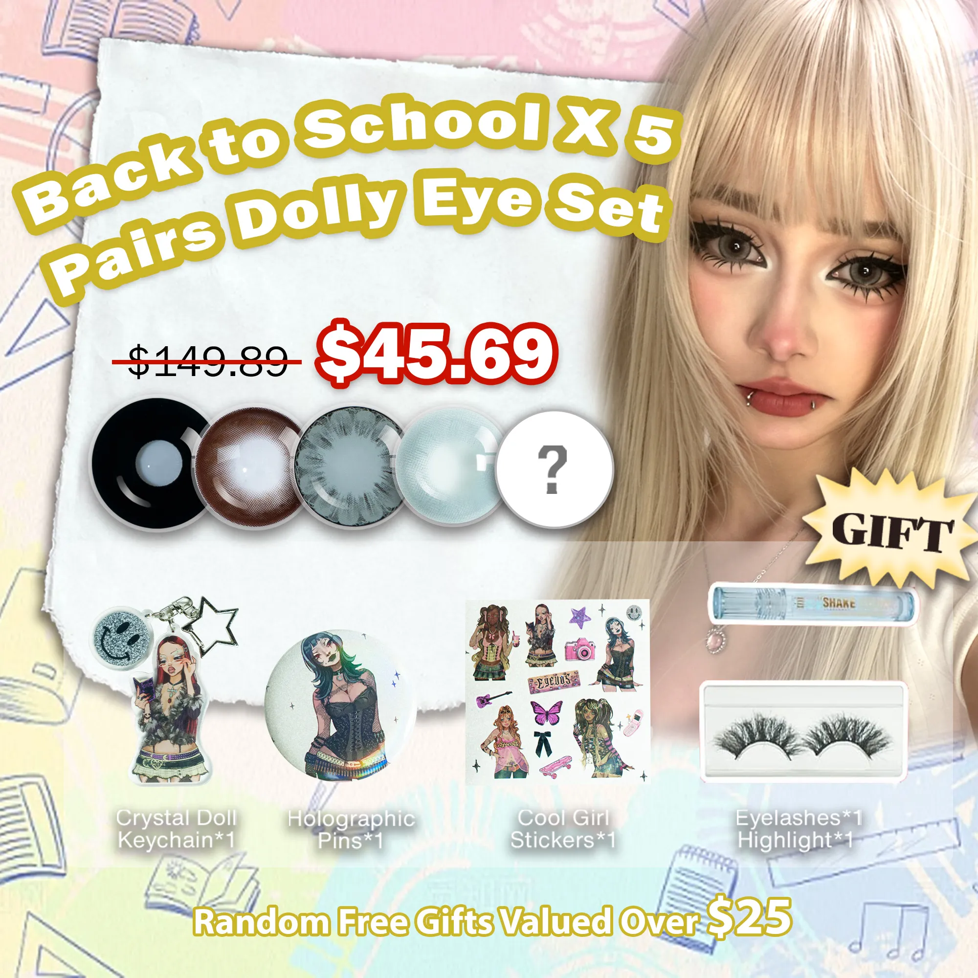 Back to School X 5 Pairs Dolly Eye Set | Enlarge | 17mm (Customized✨)