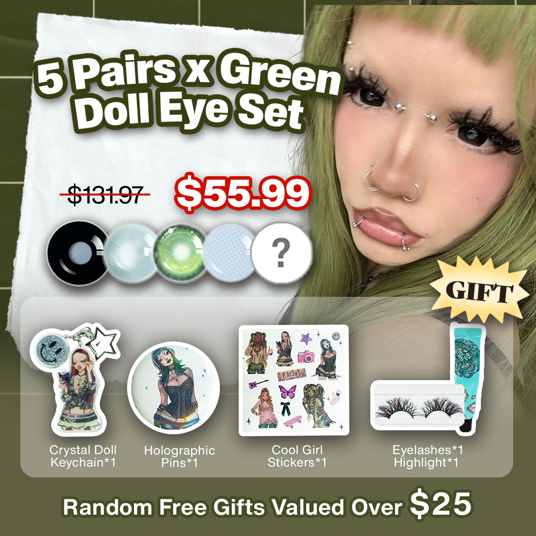 5 Pairs x Green Doll Eye Set | Black | Enlarge | 17mm (Customized✨)
