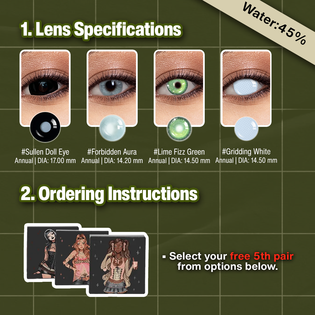 5 Pairs x Green Doll Eye Set | Black | Enlarge | 17mm (Customized✨)