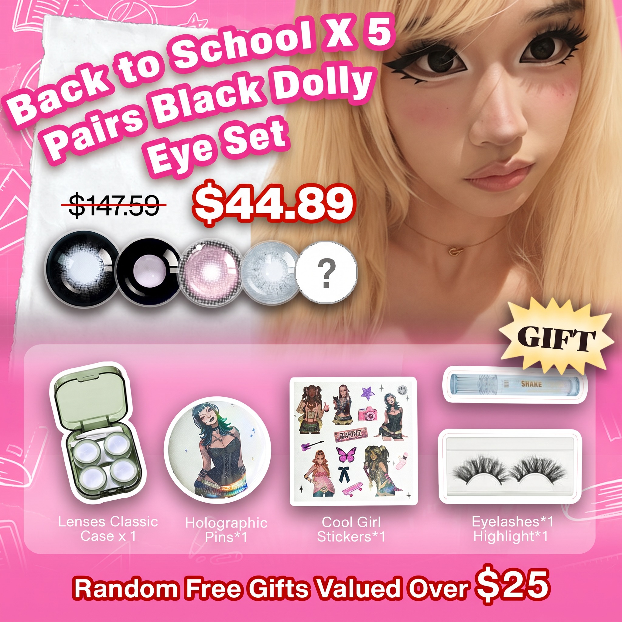 Back to School X 5 Pairs Black Dolly Eye Set | Bigger | 16mm (Customized✨)