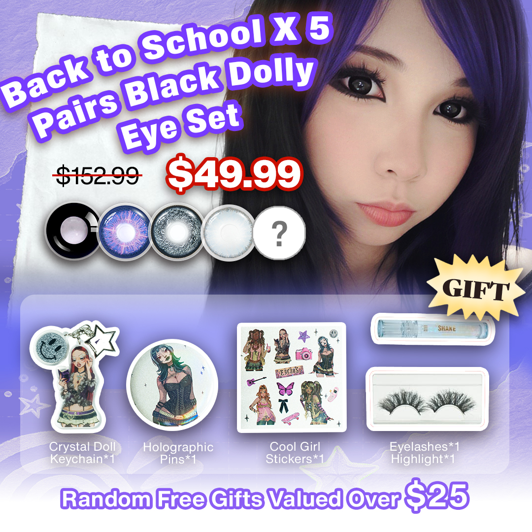 Back to School X 5 Pairs Black Dolly Eye Set | Bigger (Customized✨)
