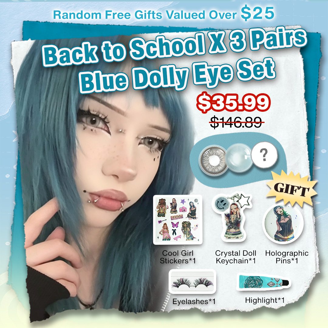 Back to School X 3 Pairs Blue Dolly Eye Set | Bigger (Customized✨)
