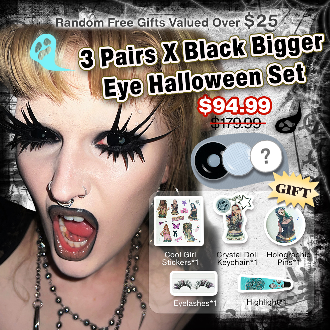 3 Pairs X Black Bigger Eye Halloween Set | 22mm (Customized✨)
