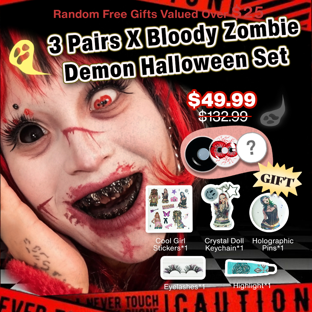 3 Pairs X Bloody Zombie Demon Halloween Set | Enlarge (Customized✨)