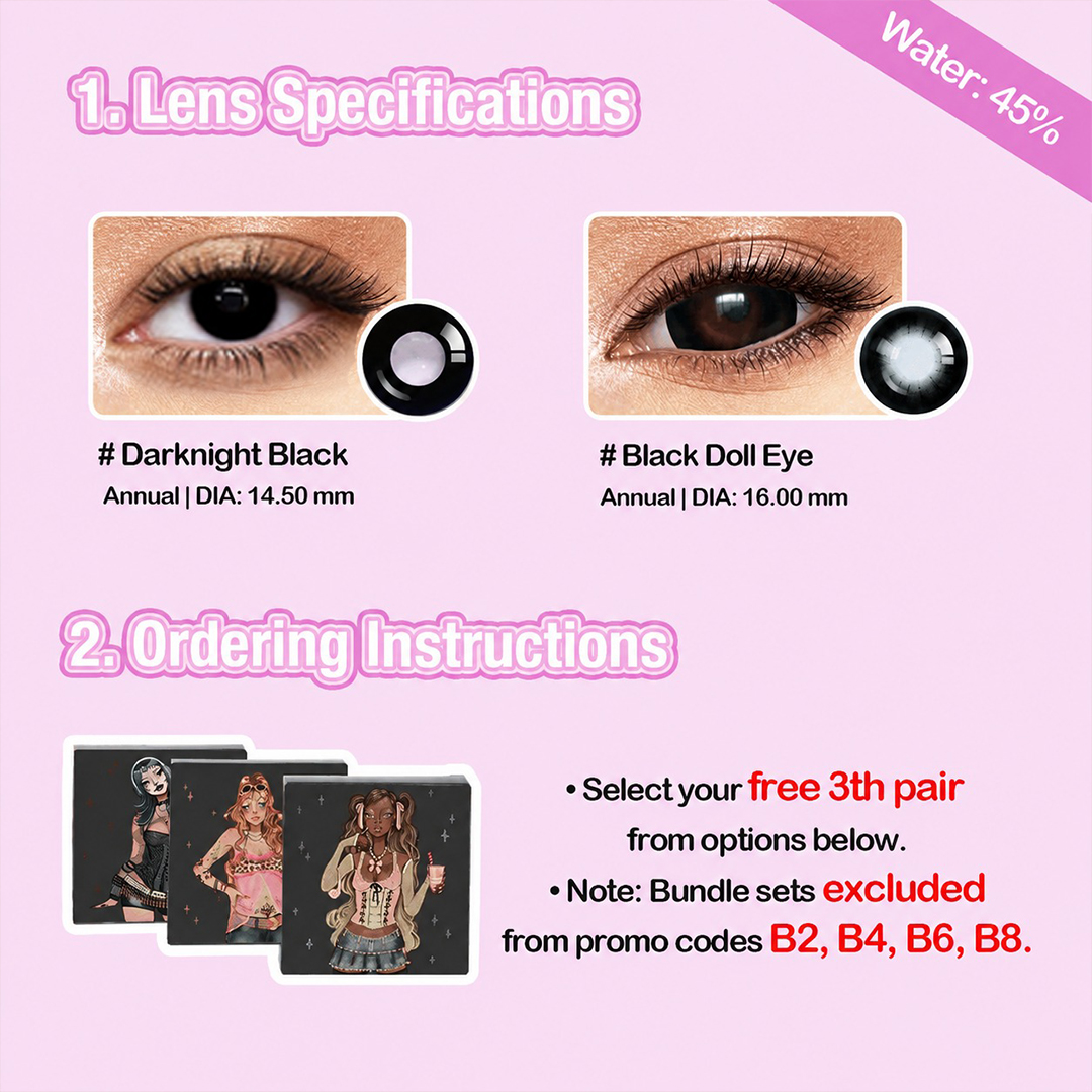 3 Pairs Set | Bigger | Dolly | Enlarge | Black | 16mm (Customized✨)  