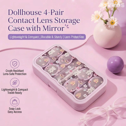 EYEVOS Dollhouse 4-Pair Contact Lens Storage Case with Mirror