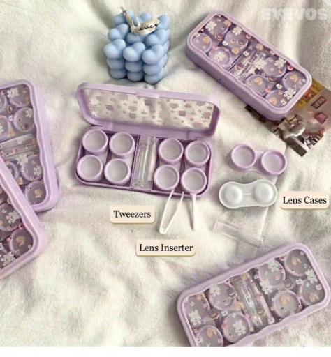 EYEVOS Dollhouse 4-Pair Contact Lens Storage Case with Mirror