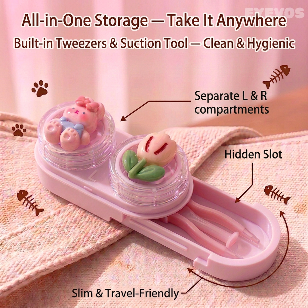 EYEVOS Bunny 2-in-1 Contact Lens Case with Built-in Applicator