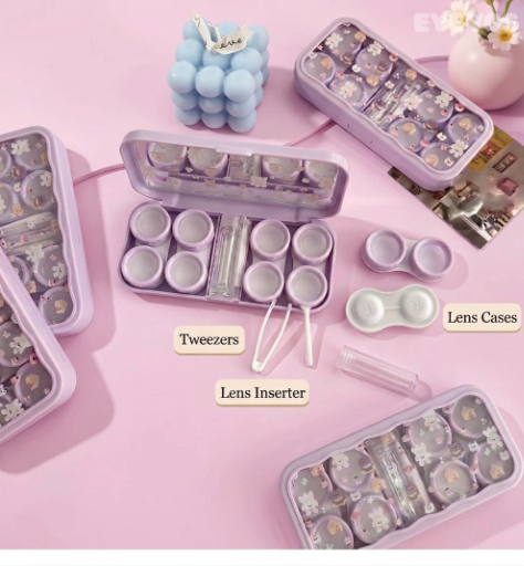 EYEVOS Dollhouse 4-Pair Contact Lens Storage Case with Mirror