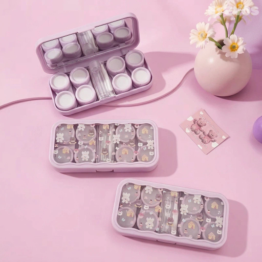 EYEVOS Dollhouse 4-Pair Contact Lens Storage Case with Mirror