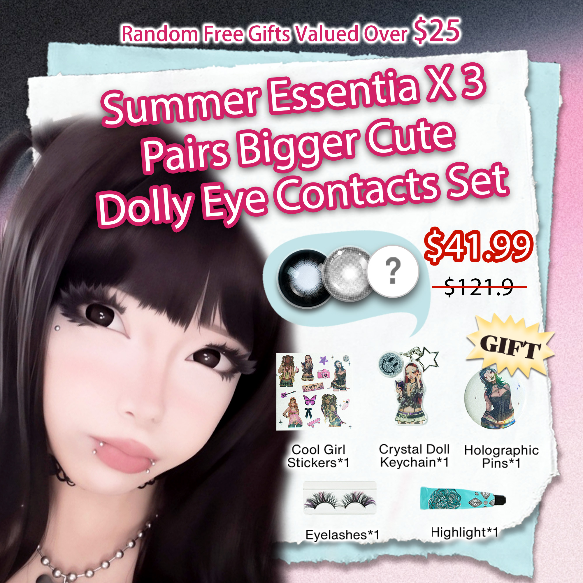 Summer Essentia X 3 Pairs Bigger Cute Dolly Eye Contacts Set Enlarge | 16mm (Customized✨）